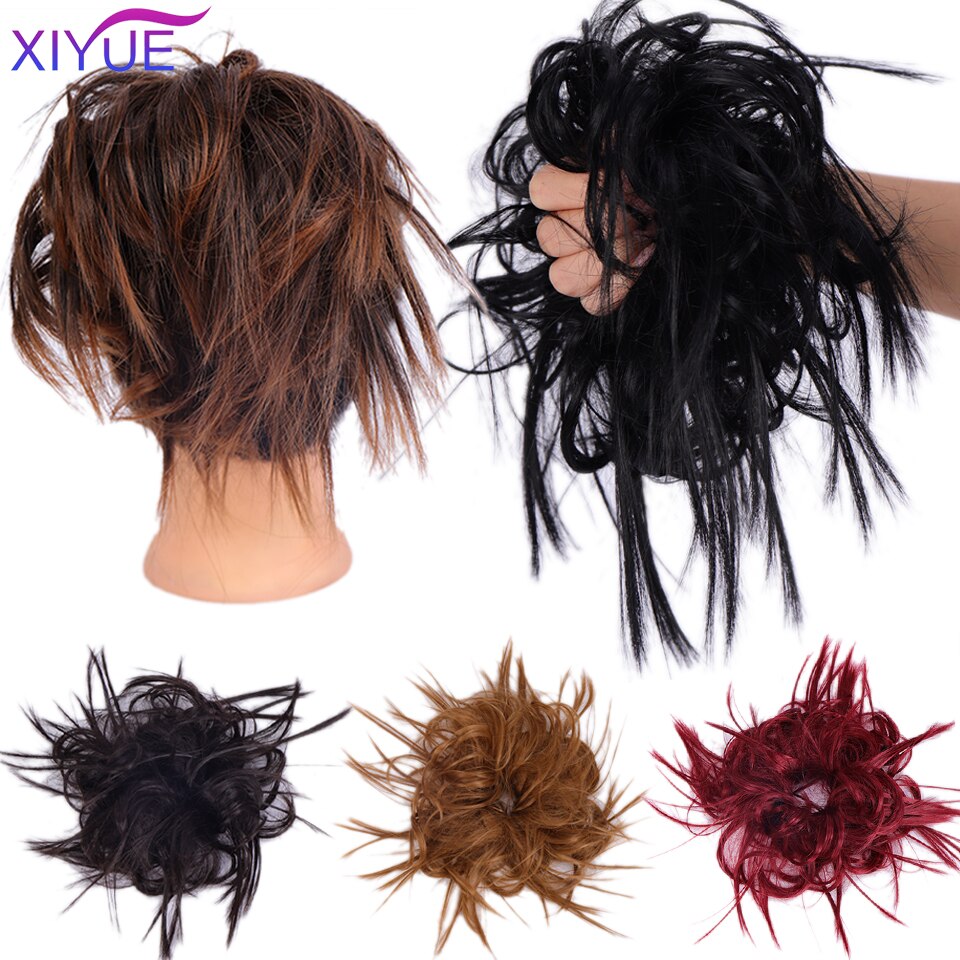 Fluffy pjusket opsat hår knold syntetisk rodet hår knold extensions elastisk pjusket hårstykke gummibånd krøllet chignon til kvinder