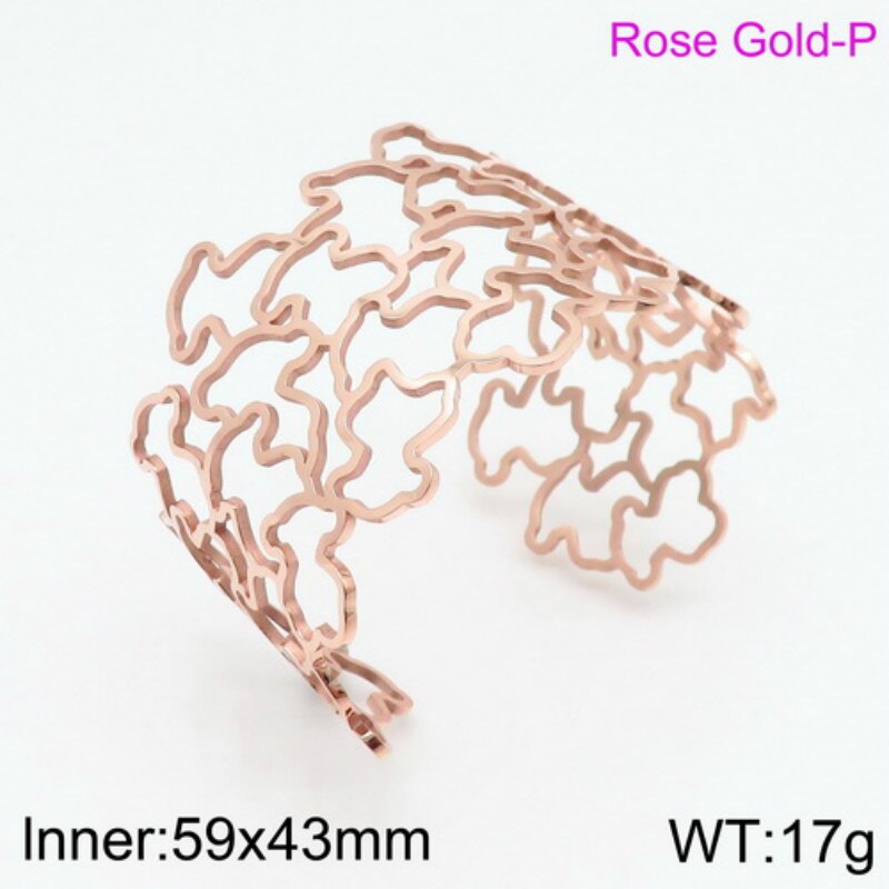 Aço de titânio bonito urso oco pulseira nunca desaparecer aço inoxidável urso pulseira jóias para presentes femininos luxry design atacado: Rose gold-braclete