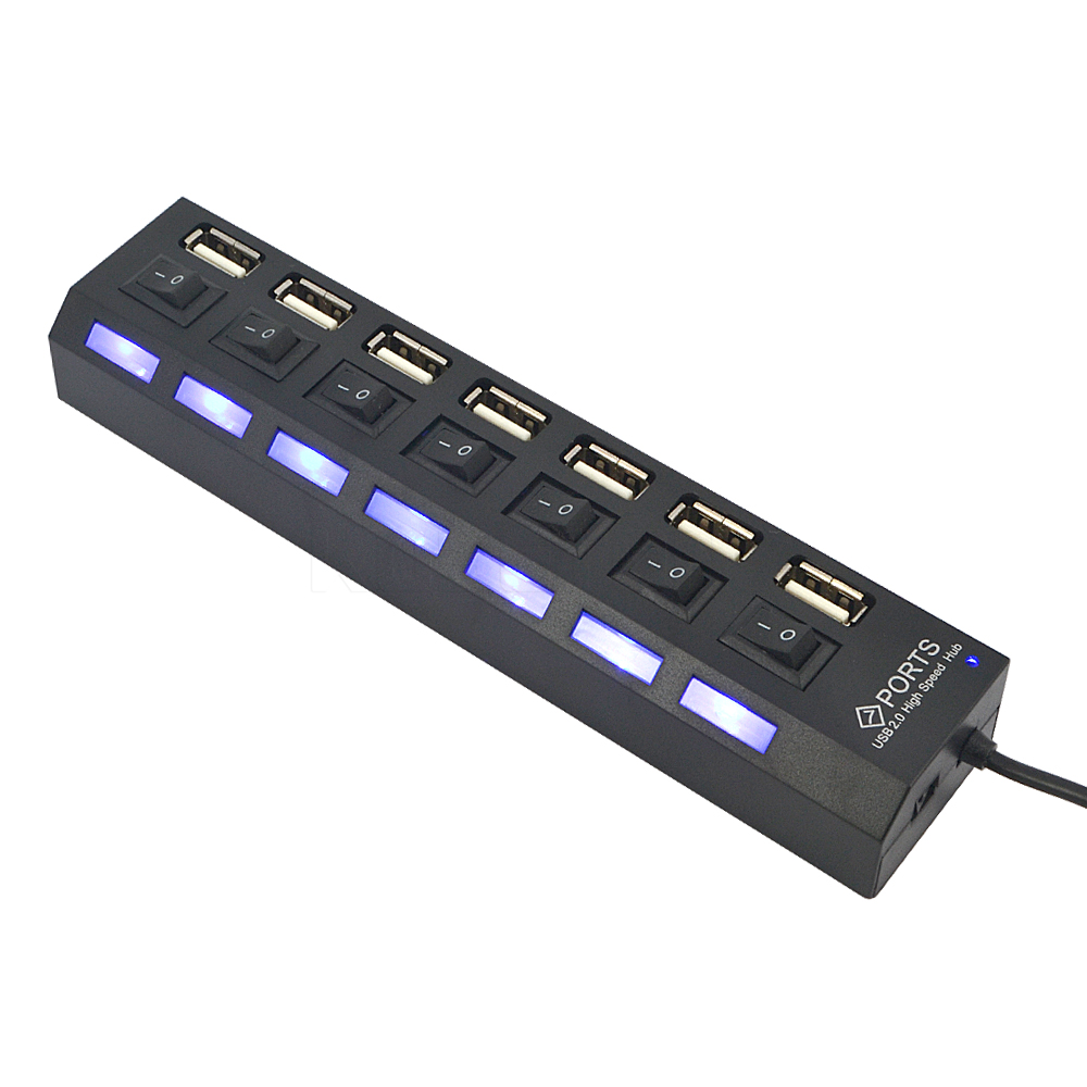 Multi 7 port usb hub 2.0 adapter 7 porte hub usb tænd/sluk-knap bærbar usb splitter højhastigheds til computer laptop nyeste