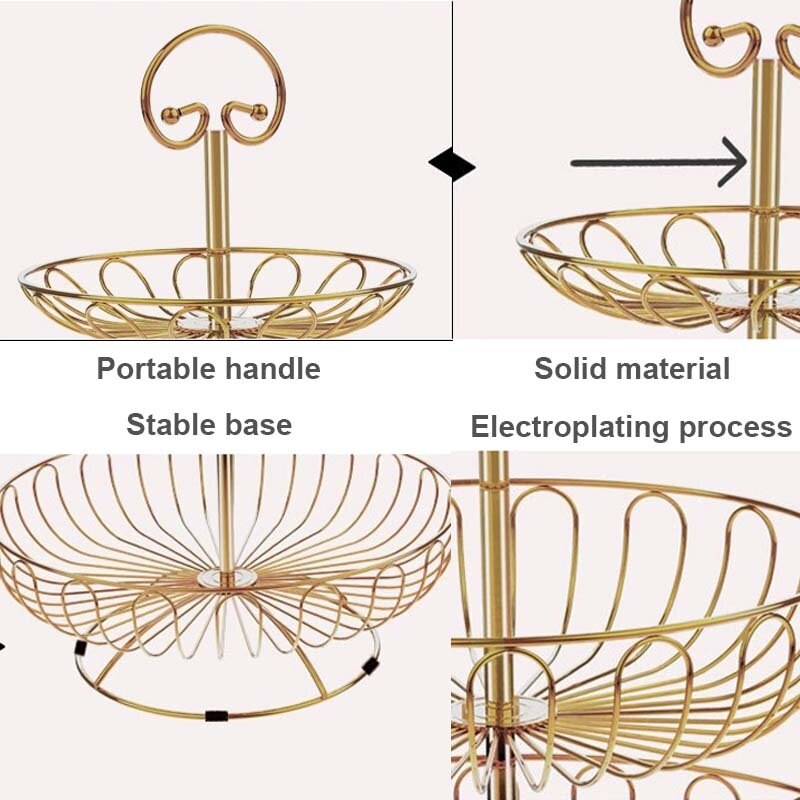 De hierro de tres capas de cesta de almacenamiento Plato de frutas cocina casa tazón desmontable soporte de Metal para pastel de postre organizador