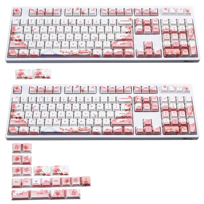 110 128 Keys Cherry Profile PBT Keycaps Full Set Mechanical Keyboard Keycaps PBT Dye-Sublimation Cherry Blossom Keycaps For GH60