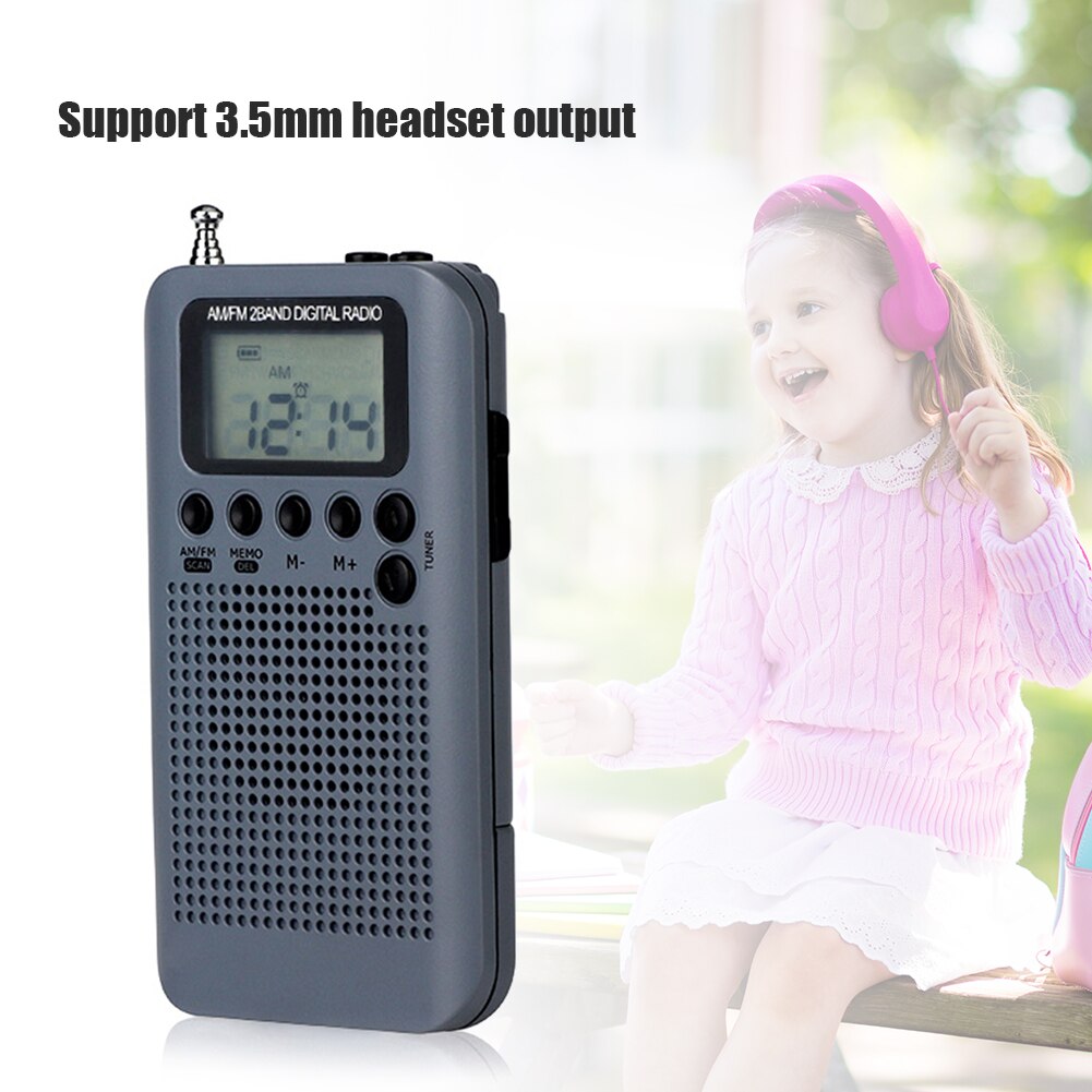 HRD-104 Pocket AM FM Radio 1.3 inch LCD Digital Display with 40mm Driver Speaker Musical Enjoyable Instrument Supplies