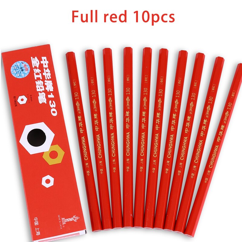 10 stk / sæt blå rød dobbeltfarve specialblyanter fuld rød markør blyant sekskantet træ blyant skolekontorartikler: Fuld rød