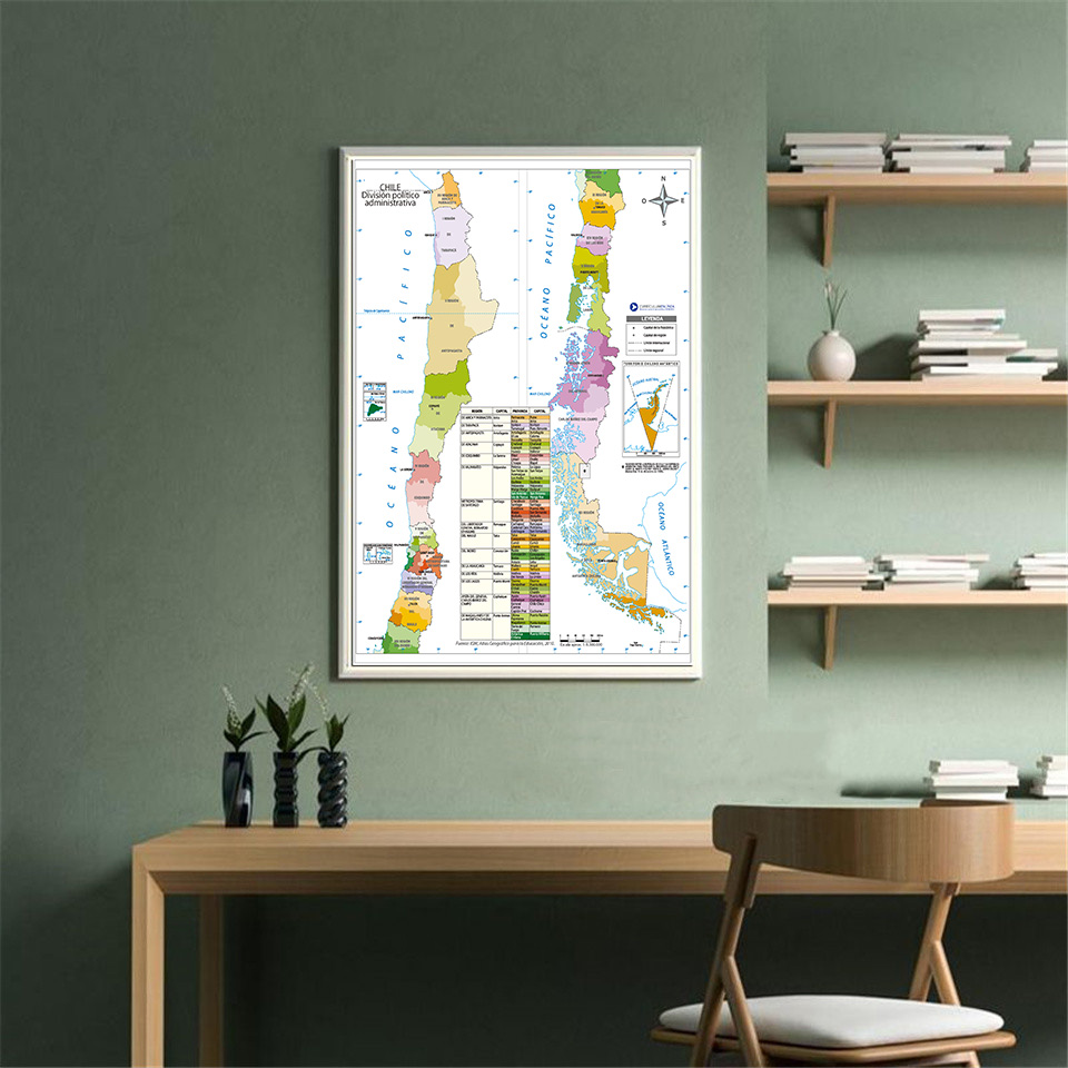 59*84cm The Chile Map Political Map In Spanish Wall Art Poster Canvas Painting Living Room Home Decoration School Supplies