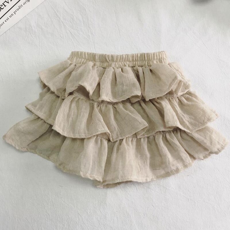 Summer Girls Short Skirts Cute Children Baby Kids Girls Lovely Mesh Layers Elastic Short Skirts: Beige / 2T