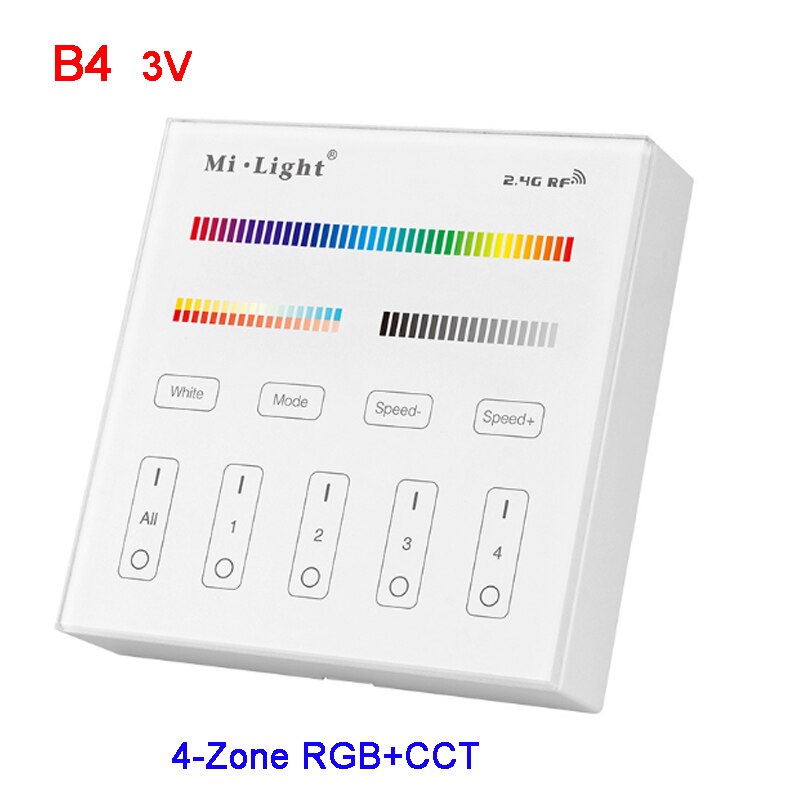 Miboxer 2.4g rgb+cct/rgbww led strip light controller 4- zon fjärrkontroll smart panel wifi ibox fut 039/ fut 092/ fut 089/ wl-box 1/b4/t4: B4 3v