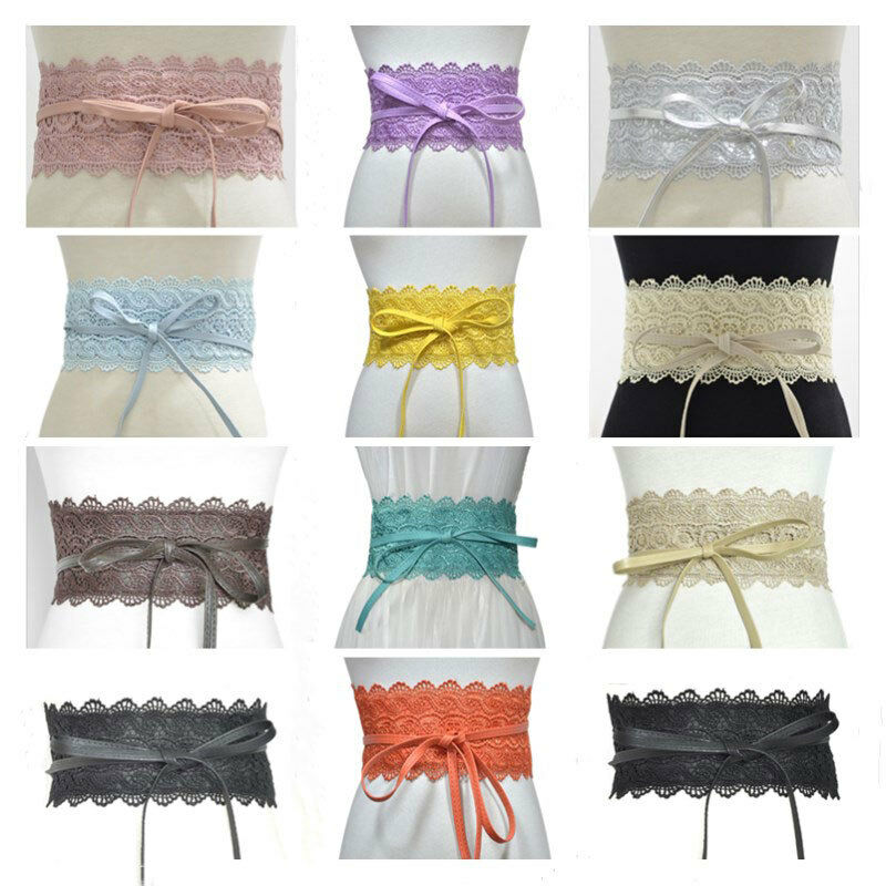 Women Lady Stretch Buckle Waist Belt Wide Lace Elastic Waistband Wide Corset Lace Belt Female Wedding Dress Waist Band