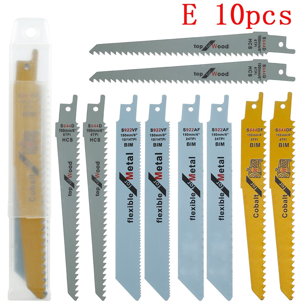 4/10Pcs Reciprocating Saw Blade High Carbon Steel Bimetal Parts for Wood Metal Multi Saber Saws Cutting Power Tools Accessories: E 10pcs