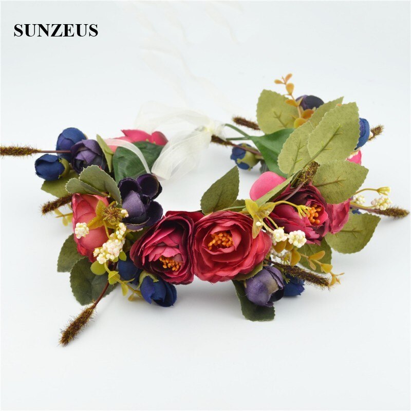 Flower Head Garland Wreath Hairwear Bridal Accessories Wedding Party Flowers Hairbands SQ227: picture color 2