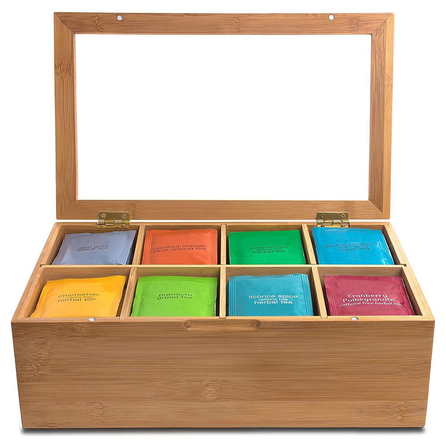 ! Bamboo Tea Box Storage Organizer, Taller Size Holds 120+ Standing or Flat Tea Bags, 8 Adjustable Chest Compartments