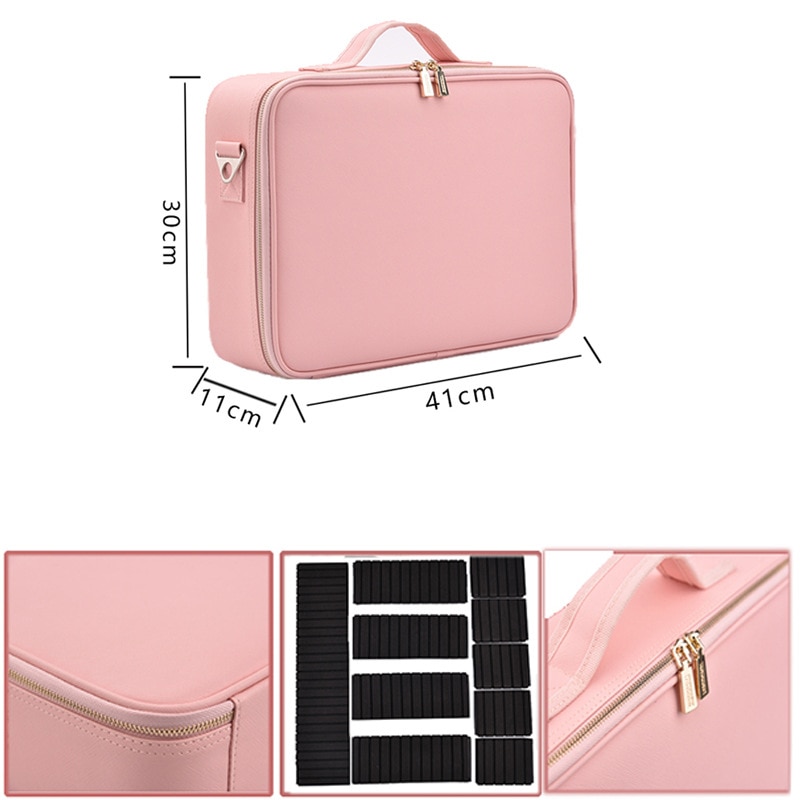 Organizador de maquillaje de gran capacidad para mujeres, caja de almacenamiento de Neceser cosmético de multicapa, Bonito traje portátil