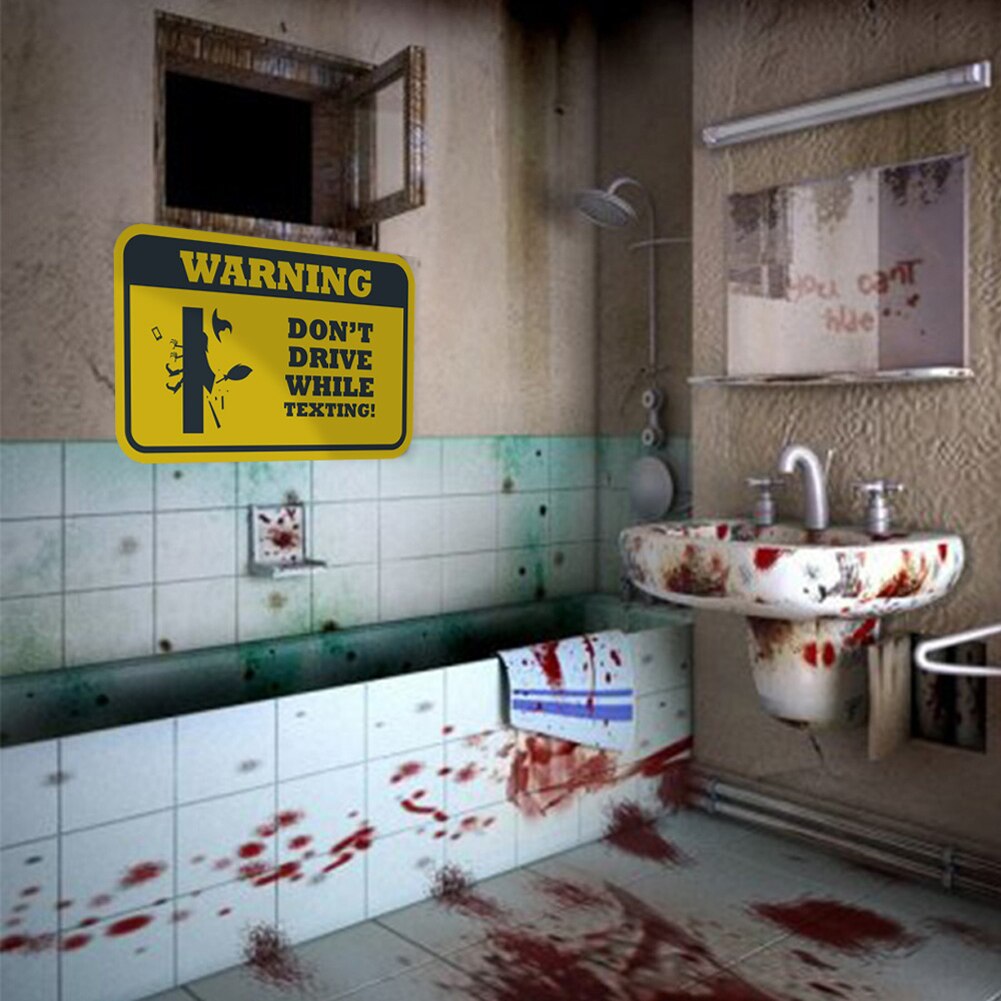 Halloween Party Direction Signs Warning Sign Sticker Self-adhesive Horror Wall Sticker Party Decorative Decals