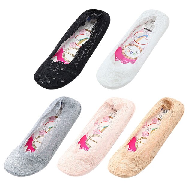 5 Pairs Vrouwen Kant Onzichtbare Sokken Siliconen Antislip Katoen Mode Sokjes Slippers Vrouwelijke Zomer Dunne No Show boot Sokken: 6
