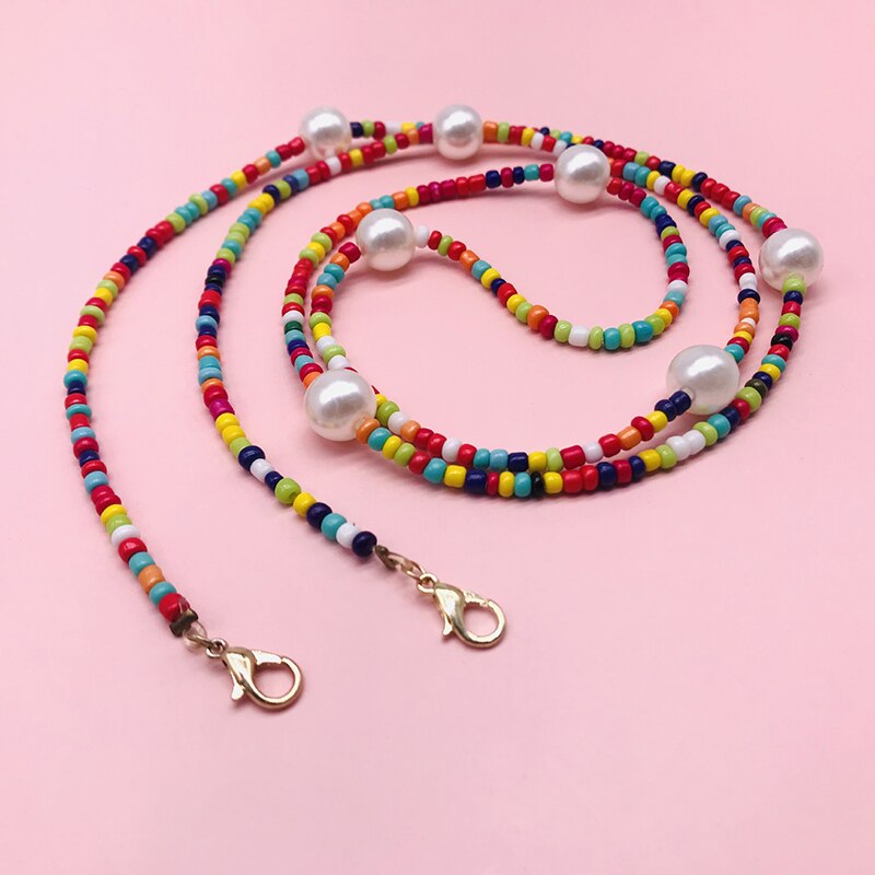 Cadena de perlas simulada para mascarilla de mujer, cadena de cuentas con cadenas para gafas de sol