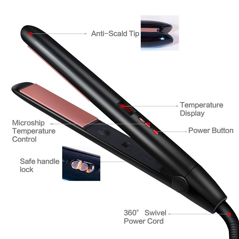 Plancha de pelo automática de cerámica 2 en 1 110v-220v, plancha de pelo multifuncional alargada de calentamiento rápido para cabello seco mojado