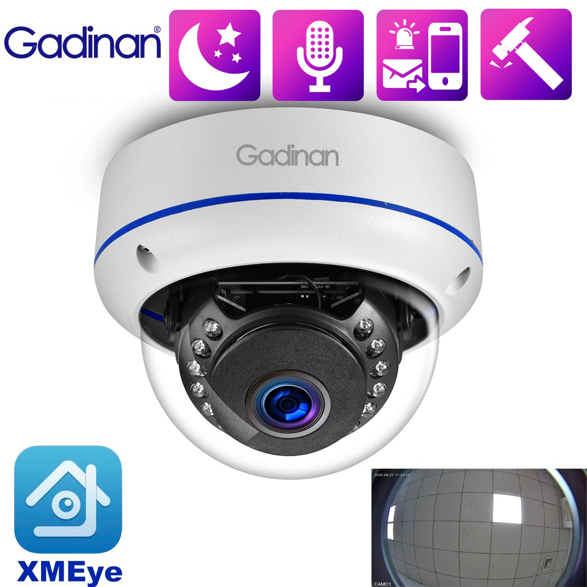 Gadinan 1,7mm Fisheye Weitwinkel 4k IP-Kamera Grad Gesichts erkennung Poe 8mp CCTV Überwachungs kamera Bewegungs erkennung xmeye ﻿