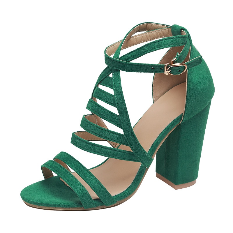 Gröna kilar skor gladiatorskor mocka platåklackar spänne romerska skor kvinna plattform sommar peep toe sandaler plus size