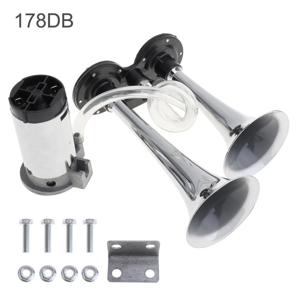 12V 178dB Super Loud Dual Tone Air Horn Set Trumpet Compressor for Motorcycle Car Boat Truck: Silver Color