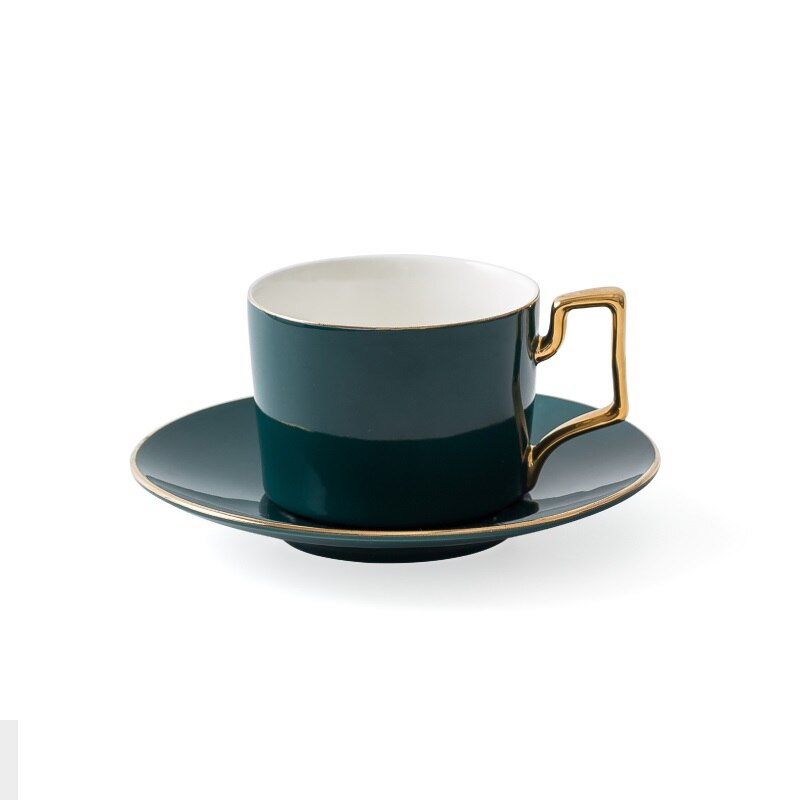 Let luksus nordisk kaffesæt kaffekop og underkop sæt britisk te sæt guldmaleri 200ml simpelt: Grøn