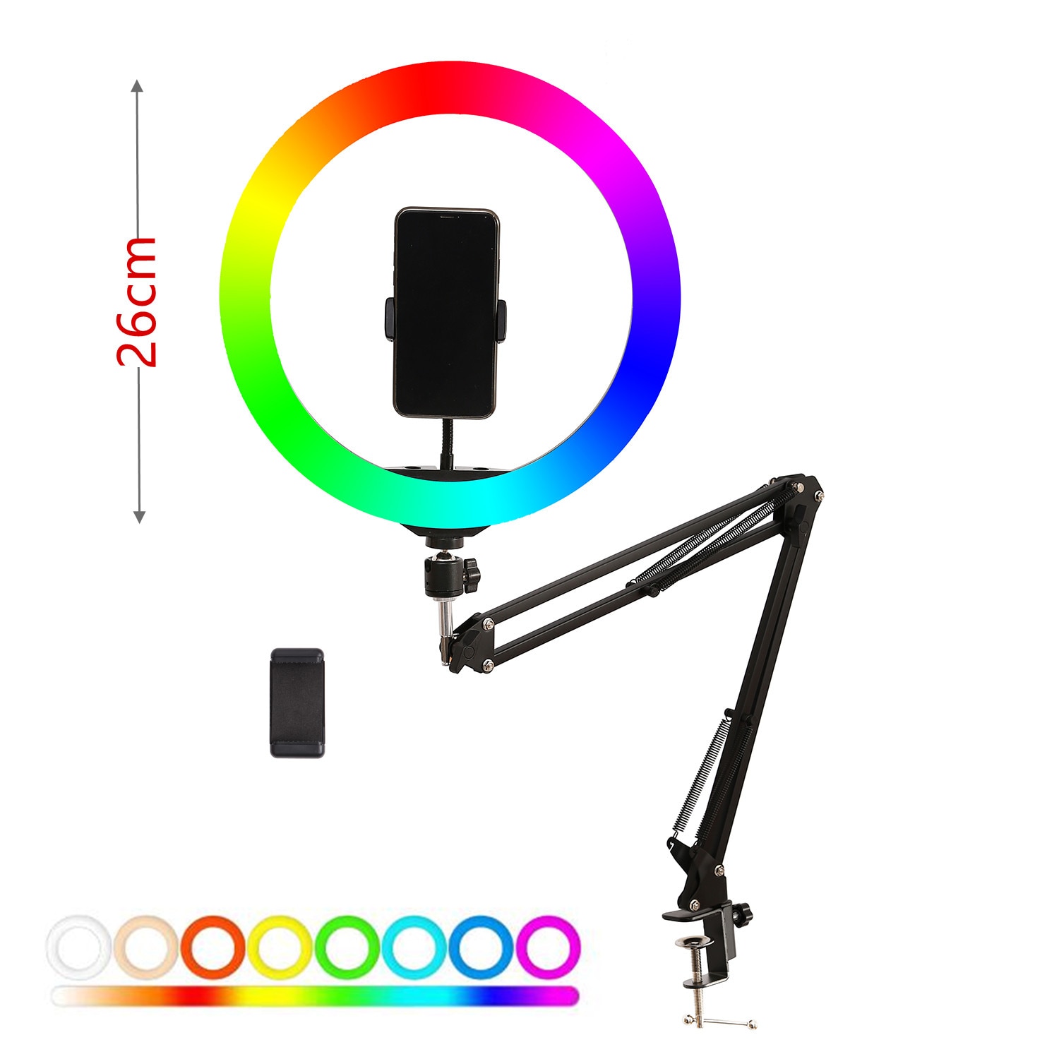 Kameratelefon stativ bordstativ sæt overhead shot fotografering justerbar arm stander til telefon kamera ring lys lampe: Stativ og 26cm rgb