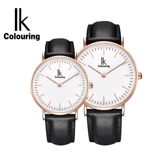 IK Colouring-relojes de cuero para parejas, reloj de pulsera de cuarzo, para parejas, unisex,: Black Gold