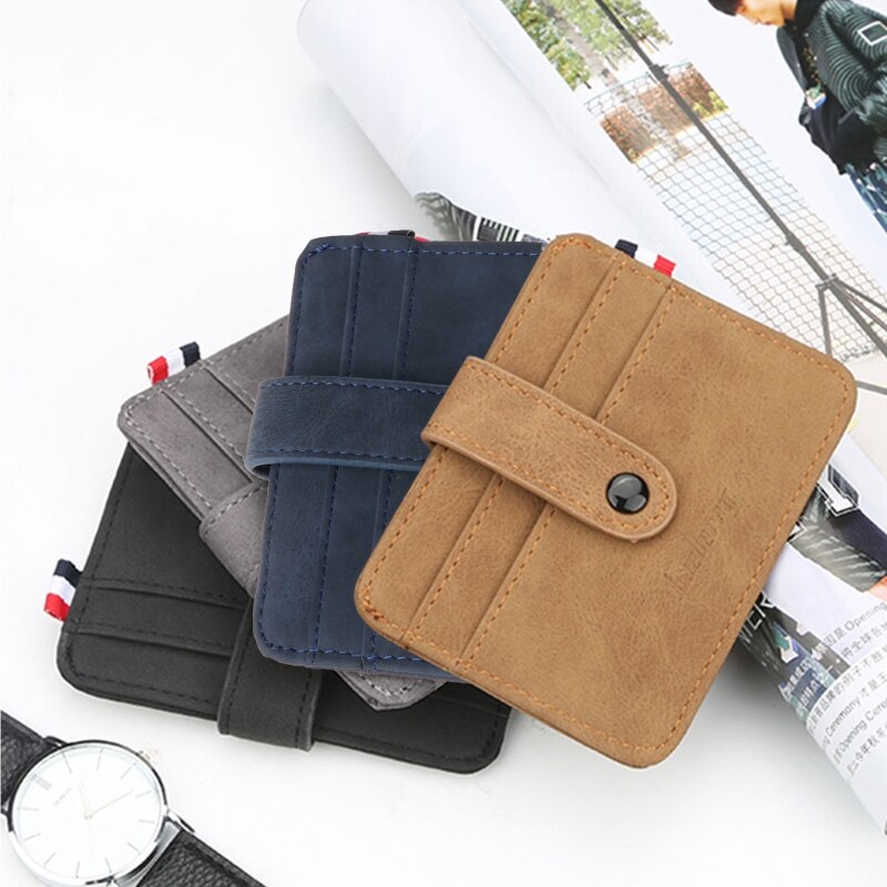 1Pc Retro Button Purse Mannen Lederen Dunne Slanke Business Wallet Id Credit Card Holder