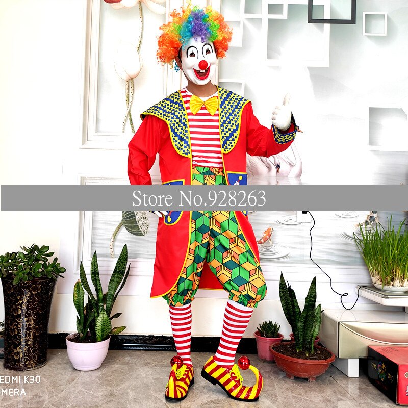 Summer Club Outfits For Men Stripe Clown Costumes Joker Cosplay Circus Costume Short Sleeve Magician Clothes