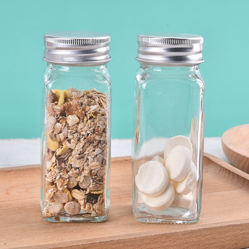 Multiple Set Seasoning Jars Square Glass Container Seasoning Bottle Container canister set kitchen condiment dispenser