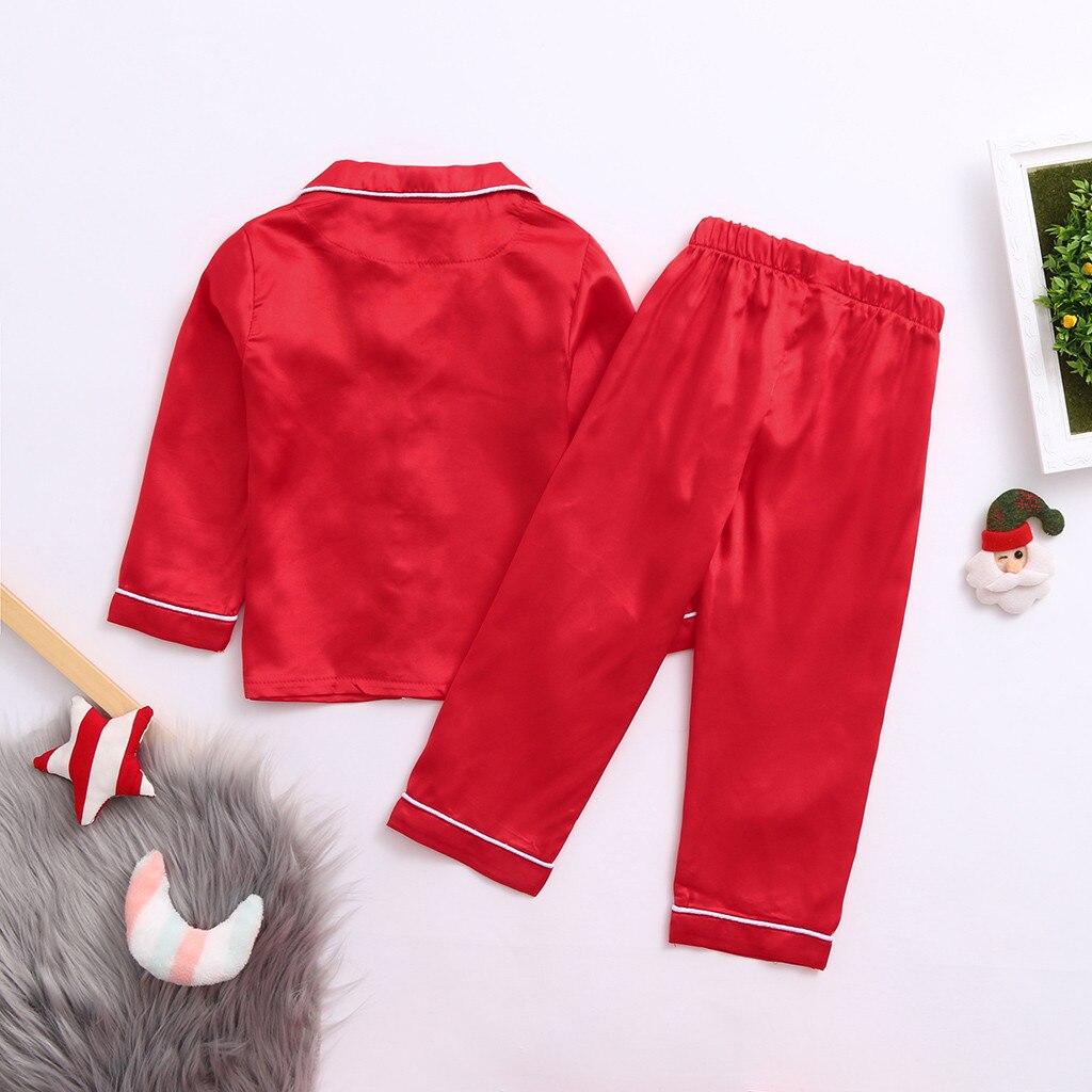 Toddler Baby Boys Girls Christmas Santa Print Pajamas Outfits Infant Kid Long Sleeve Tops Pants Nightwear Sleepwear Sets