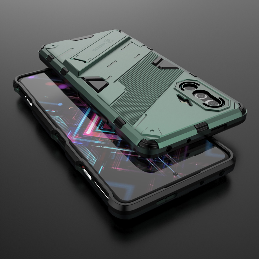Armadura a prueba de golpes resistente TPU parachoques Fundas cubierta para Xiaomi Poco F3 GT Redmi K40 K 40 Gaming funda PC soporte Coque carcasa: Aluminio / Verde