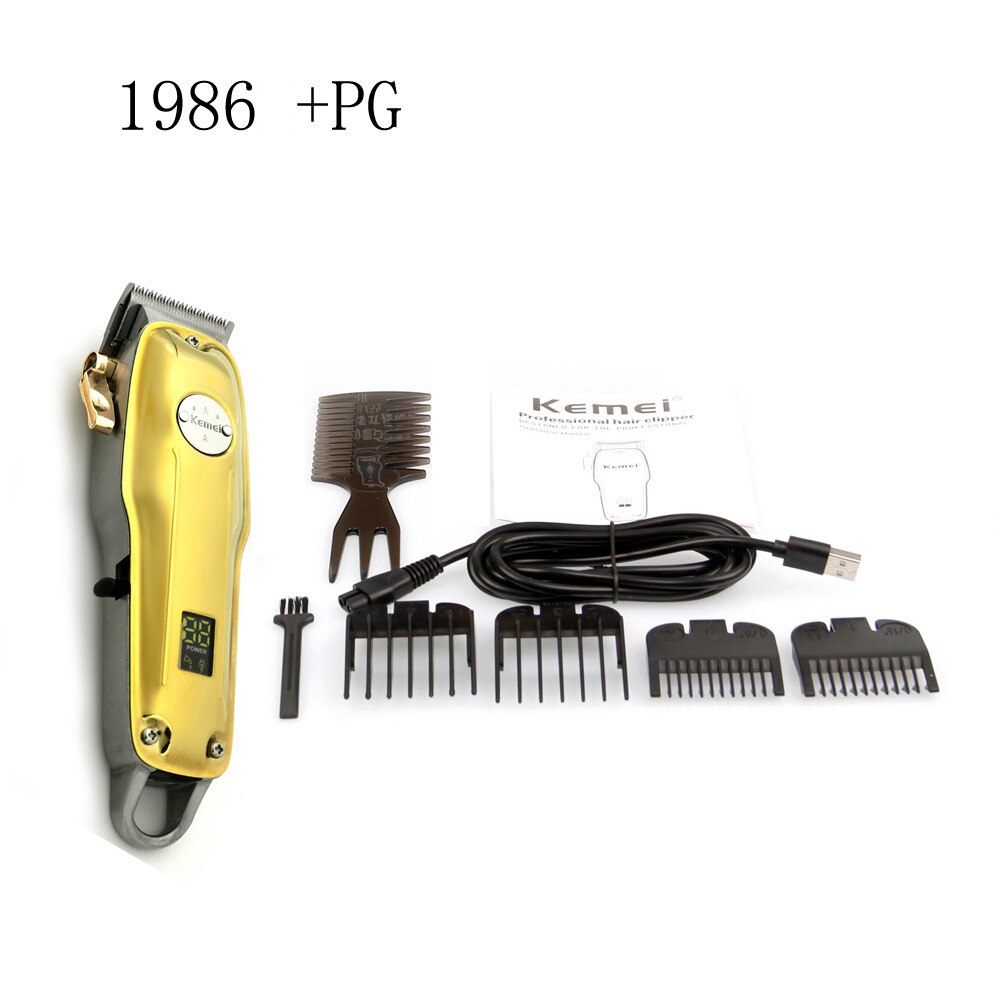 Kemei km -1986 + pg frisør hårklipper fræser elektrisk trådløs hårtrimmer hårklipper helt metal: Guld uden kasse 1986pg