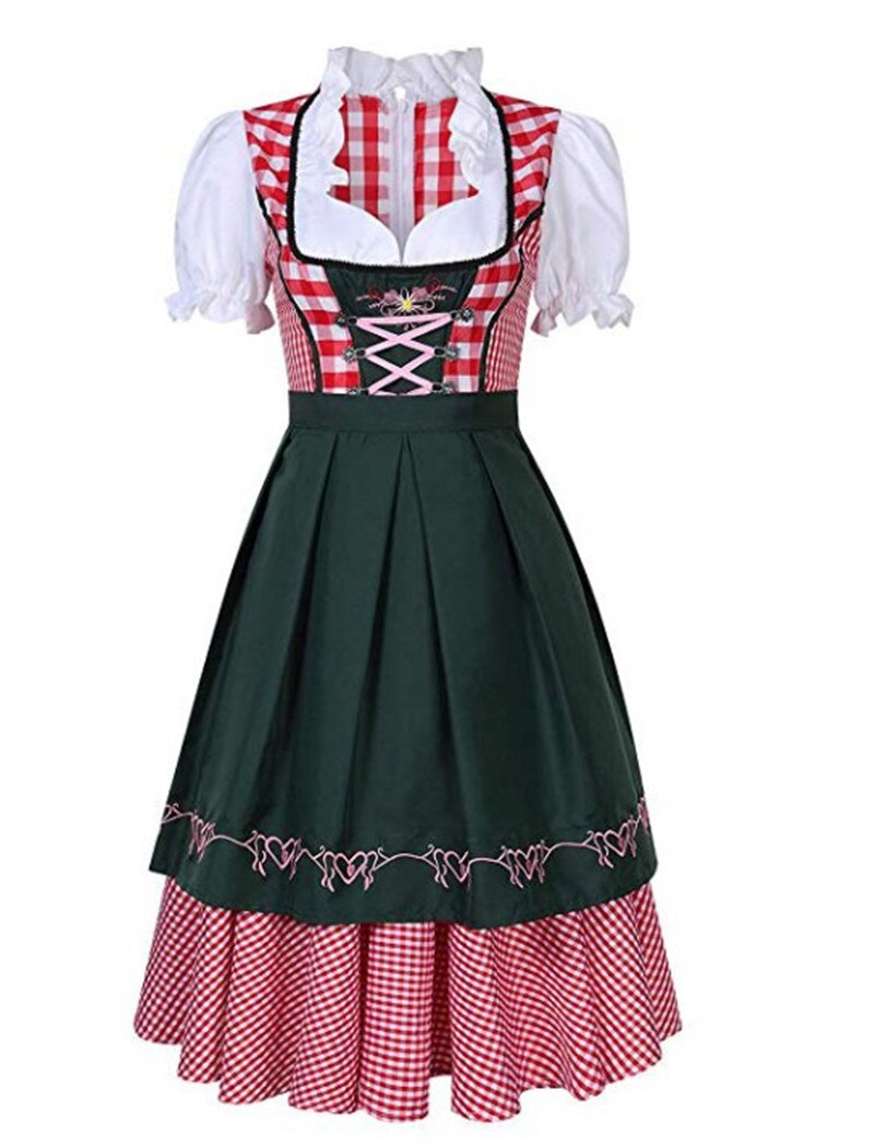 Robe traditionnelle allemande à carreaux de pour femmes adultes, tenue de fête fantaisie pour Halloween Cosplay: Style1 Green / S