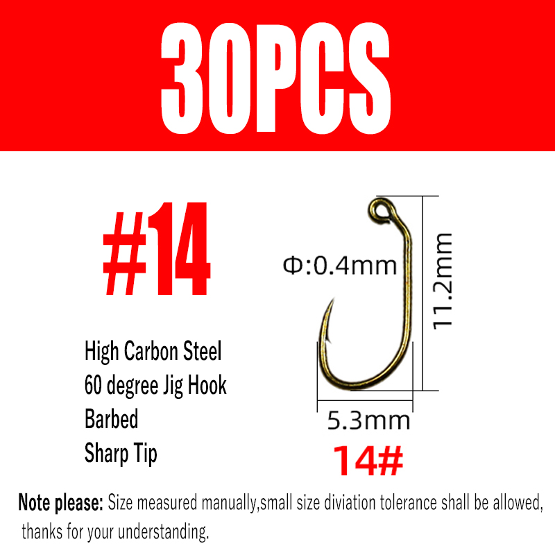 Wifreo 30Pcs 60 Graden Prikkeldraad Jig Vliegbindset Haak Brede Kloof Trout Vishaken #10 #12 #14 #16: WHITE