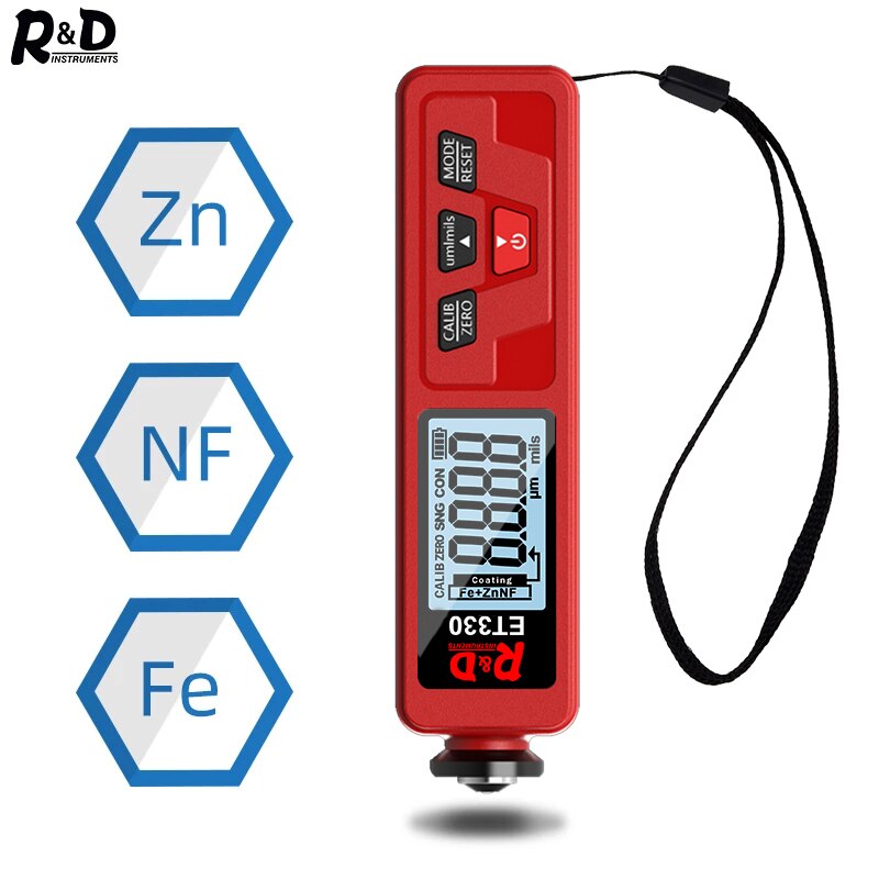 R &amp; D – jauge d'épaisseur de revêtement Zn ET330 +, rétro-éclairage 0-1500um, pour peinture de voiture, testeur de Film, outil de peinture FE/NFE, manuel russe