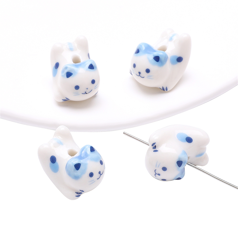 Cuentas de cerámica pintadas a mano de animales de dibujos animados multicolor para la fabricación de joyas, pulseras hechas a mano, accesorios de manualidades de collar, 1Pc: Negro