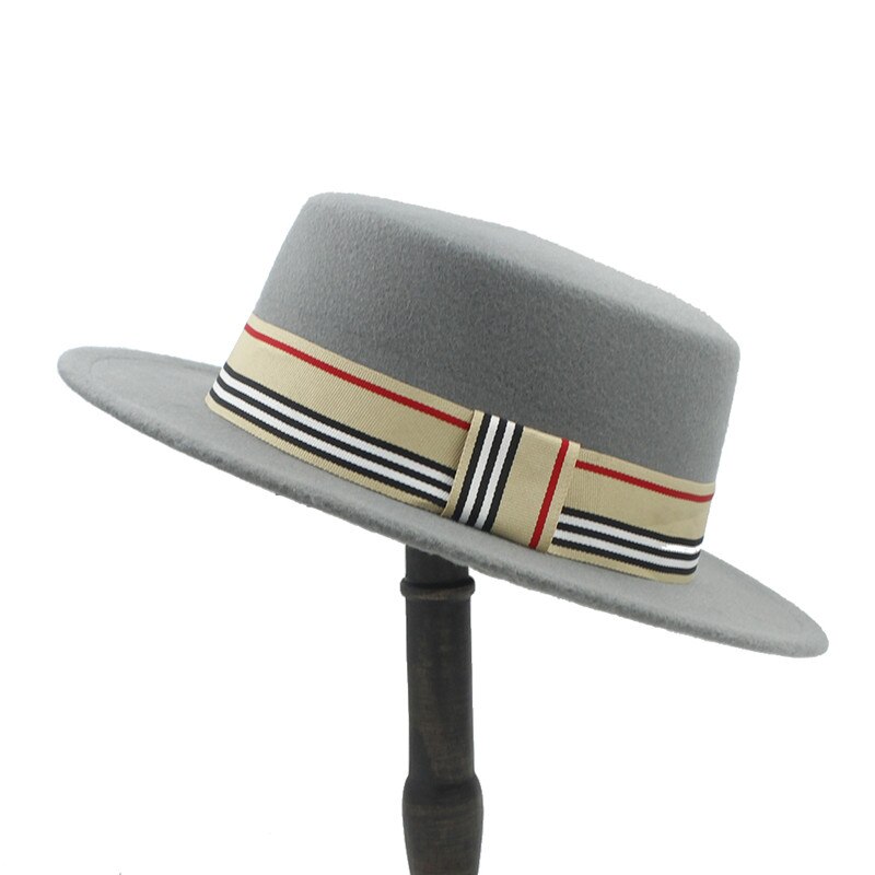 Frauen Männer Wolle Flache Homburg Filzhut Gentleman Schweinefleisch Kuchen Kirche Bootsfahrer Panama oben Kappen Gute Paket Größe 56-58 CM: grau