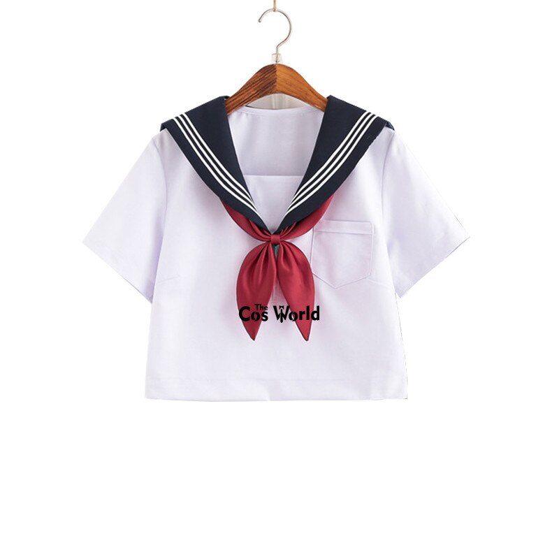 White Navy Blue Summer Navy Sailor Suit Tops Skirts JK High School Uniform Class Uniform Students Cloth: Short Sleeve Tops / XL