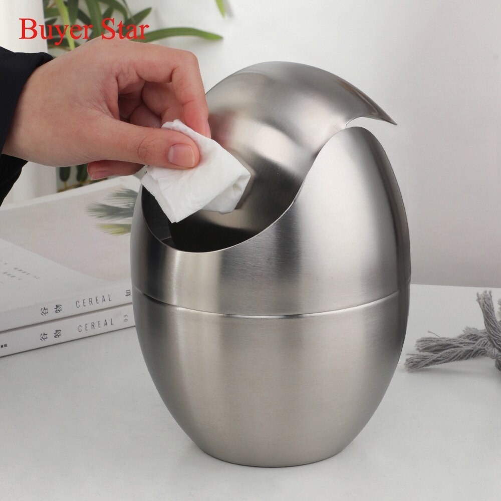 Mini papelera pequeña de escritorio, cubo de basura de acero inoxidable, mesa de oficina en casa, cubo de basura oscilante con tapa, 1 unidad