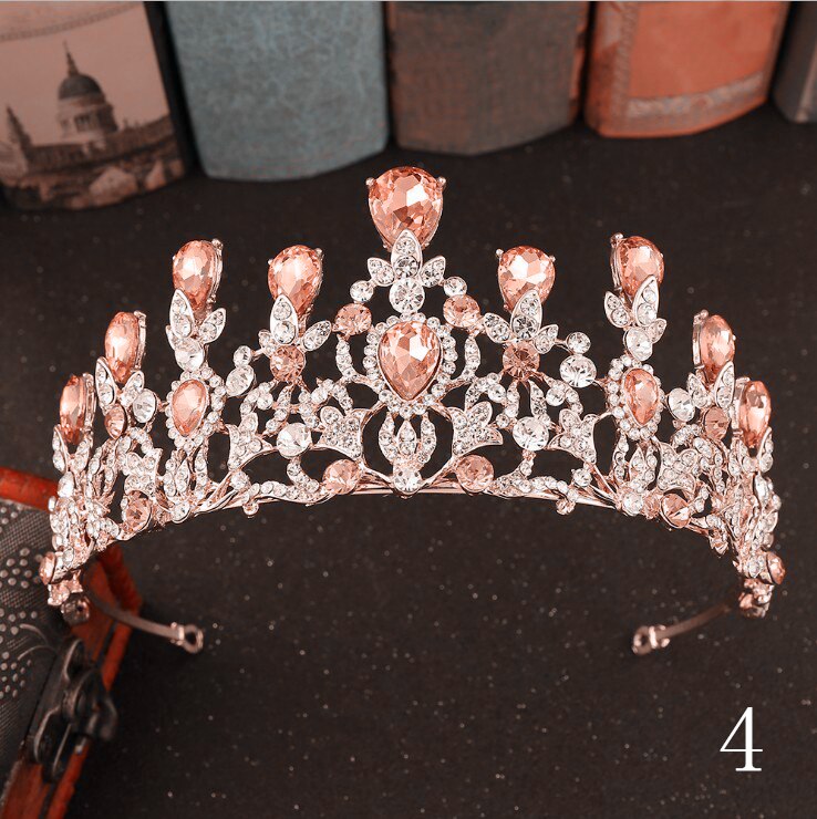 Arancione di Cristallo Da Sposa Strass Oro Corona Sposa Diademi e Corona Copricapo Accessori Per Capelli Per Le Donne Da Sposa Da Sposa: 4