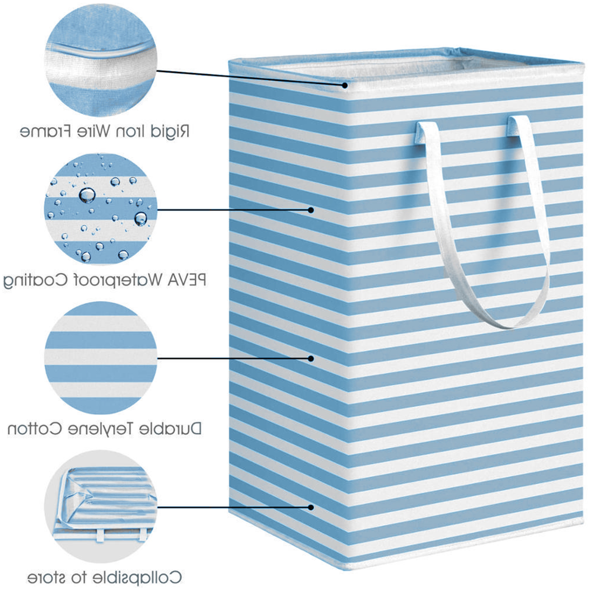 Newest Freestanding Laundry Hamper Horizontal Stripe Printing with Side Handles Clothes Storage