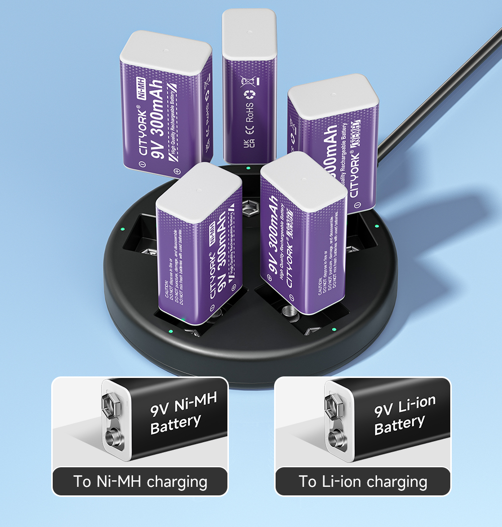 1-10PCS 9V NIMH Rechargeable Battery 9V 6F22 NI-MH Batteries for Microphone Electric Guitar With 5 Slots 9V Battery Charger