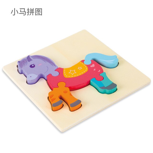 Cartoon Colorful Animal Traffic Wooden 3D Puzzle Kid Early Educational Brain Teaser Tangram Development Toys For Children Jigsaw: 3