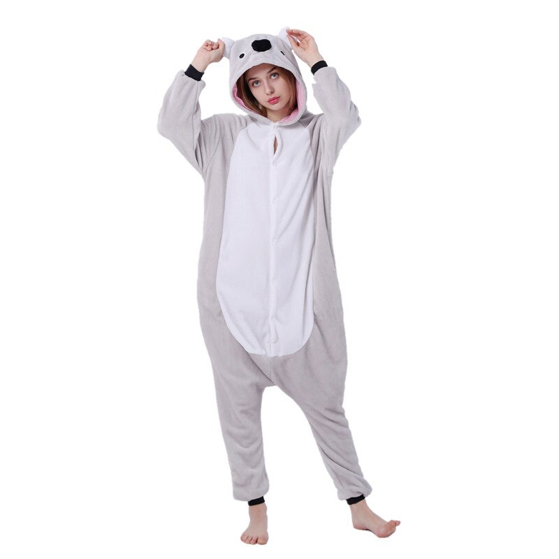 Kigurumi Grey Koala Pajama Adult Animal Onesie Women Men Couple Winter Pajamas Suit Sleepwear Flannel Pijamas: Gray / S