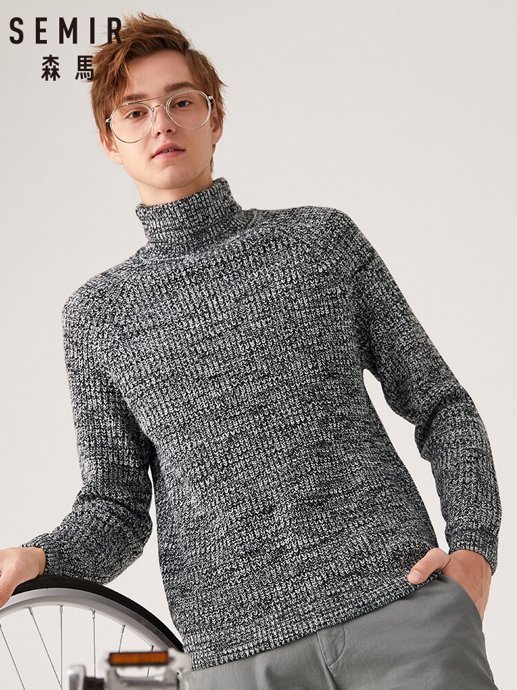 Semir højkrave uldtrøje mandlige forår og efterår ung løs varm sweater herre koreansk version sweater frakke strik