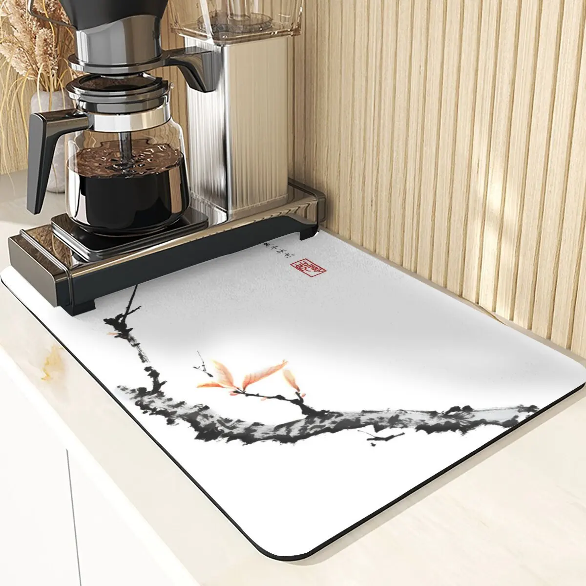 Chinese Stijl Absorberende Droogmat Voor Keuken Placemats Voor Tafel Gootsteen Diatomeeënaarde Mat Plant Patroon Siliconen Afwasmatten: L / Bordeaux