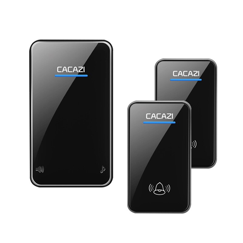 CACAZI Wireless Doorbell DC Battery Operated Waterproof 2 Button 1 Receiver Led Light Home Cordless Door Bell 48 Chime 6 Volume: black2x1