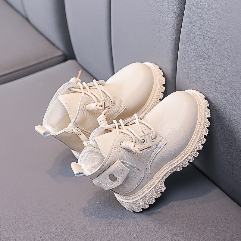 Autumn Winter Kids Martin Boots For Girls Boys Leather Boots Side Zipper Baby Shoes Pocket Children Sneakers