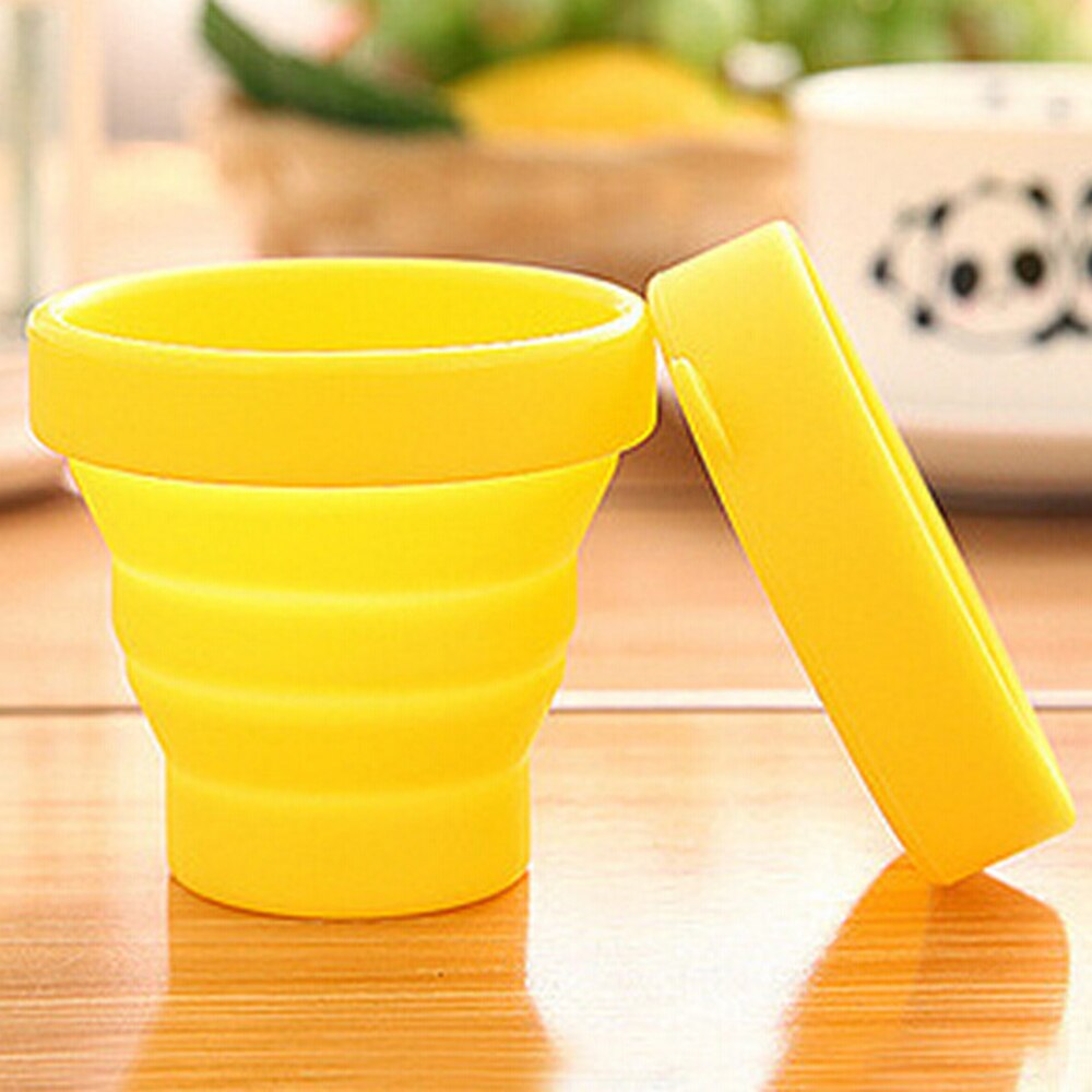 Folding Portable SiliconeTelescopic Drinking Collapsible coffee cup multi-function Travel folding Water bottle: Yellow