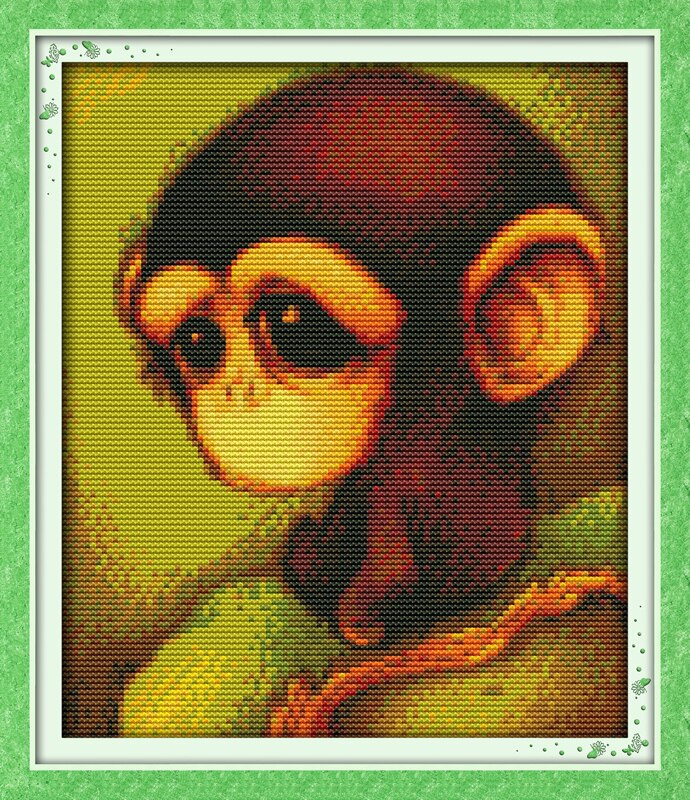 Monkey cross stitch kit 14ct 11ct pre stamped canvas embroidery DIY handmade needlework