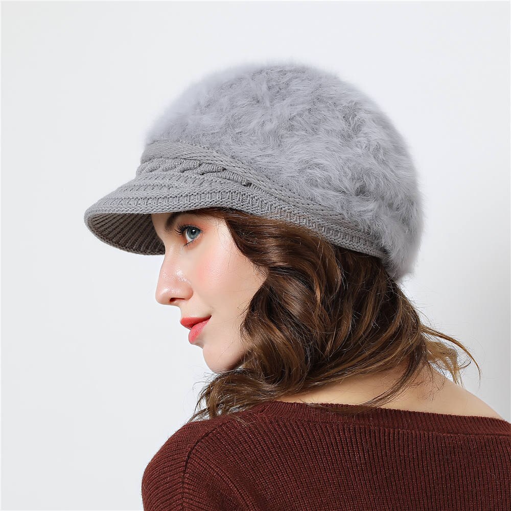 Damesmuts gebreide wintermuts voor meisjes pet strik herfst dames baret konijnenhaar: A